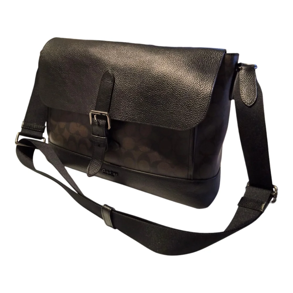 Coach Hudson Messenger Bag in Signature Canvas Black Brown - Academia Work Bag